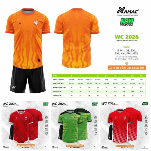 Bộ quần áo bóng đá Wc 2026 thiết kế Amac nhiều màu