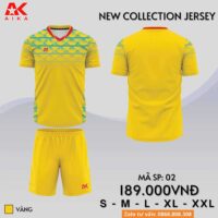 Bộ quần áo bóng đá aika 02 chính hãng vải thun rmz fabric nhiều màu vàng