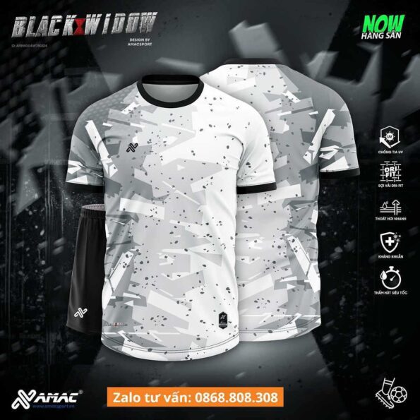 Bộ quần áo bóng đá black x widow Amac chính hãng nhiều màu trắng xám