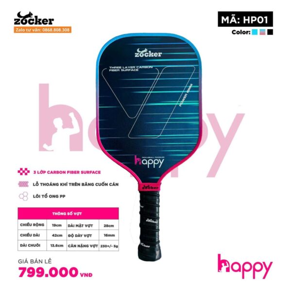 Vợt Pickleball Zocker Happy HP01 Standard Màu hồng