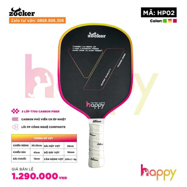 Vợt Pickleball Zocker Happy HP02 Super Quality gradient