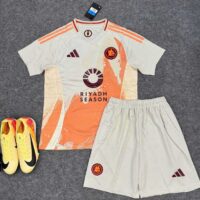 Bộ quần áo bóng đá AS Roma 24 25 trắng cam sân khách có logo adidas mặt trước