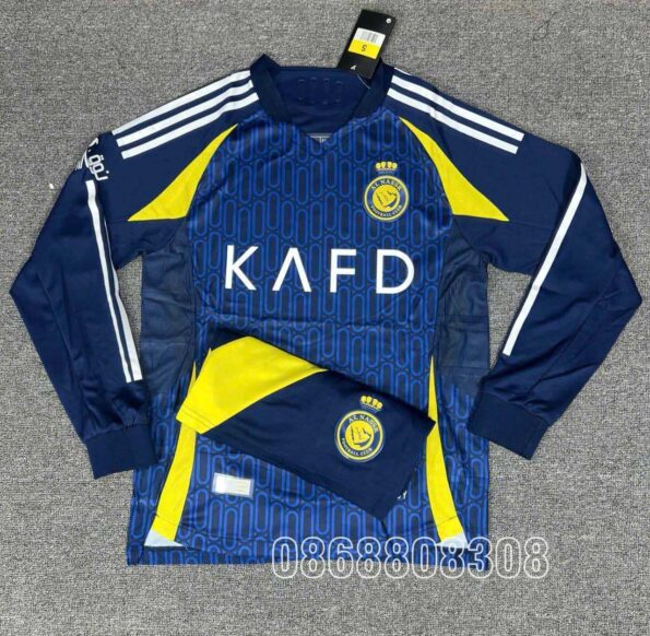 Bộ quần áo bóng đá Al Nassr 24 25 dài tay xanh sân khách away mặt trước