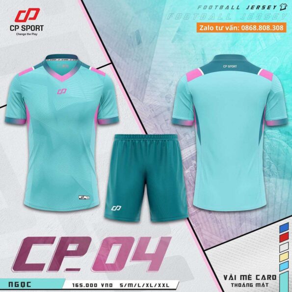 Bộ quần áo bóng đá CP04 vải mè carp chính hãng CP Sport nhiều màu xanh ngọc