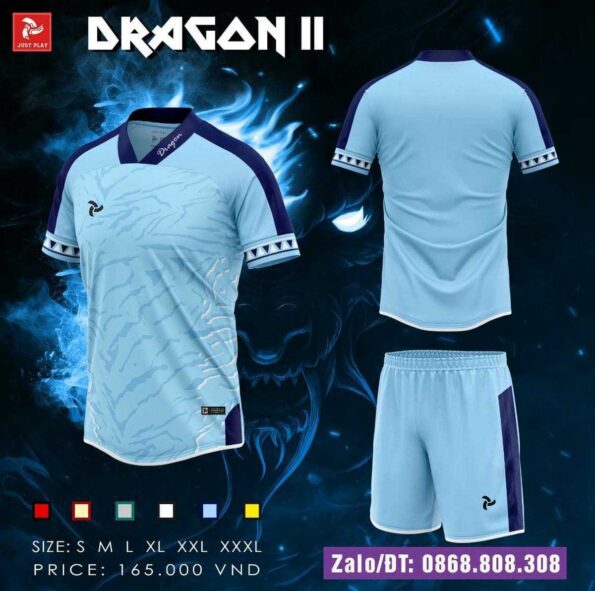 Bộ quần áo bóng đá Just Play Dragon ii 2 chính hãng màu xanh trời blue