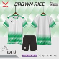 Bộ quần áo bóng đá Nidu Brown rice vải fex thái chính hãng màu trắng xanh lá