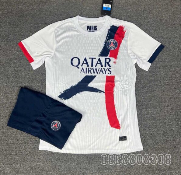 Bộ quần áo bóng đá PSG Paris Saint-Germain 24 25 trắng sân khách năm 2024 2025 mặt trước 1