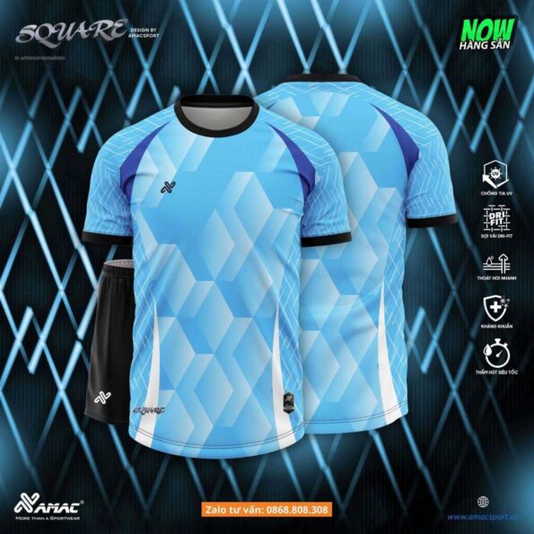 Bộ quần áo bóng đá Square Amac hoạ tiết line hộp khối màu xanh blue 2