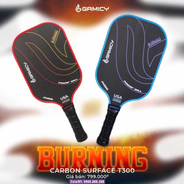 Vợt Pickleball Gamicy Burning T300 2 màu đen viền xanh đỏ