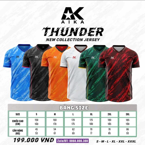 Bộ quần áo bóng đá Aika Thunder chính hãng vải thun rmz fabric nhiều màu