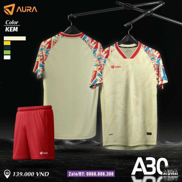 Bộ quần áo bóng đá Aura A30 vải mềm thoáng khí nhiều màu vàng be đỏ