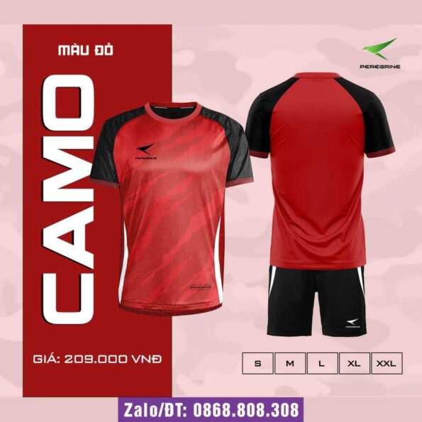 Bộ quần áo bóng đá Camo Peregrine thiết kế chính hãng nhiều màu đỏ đen