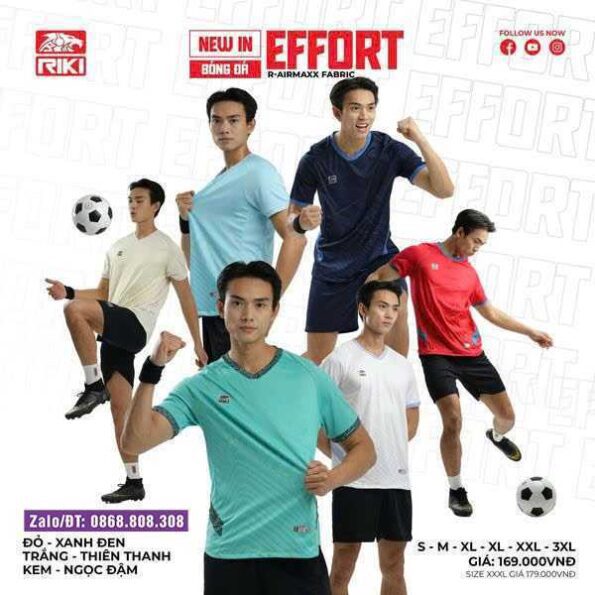 Bộ quần áo bóng đá Effort chính hãng Riki vải R-Arimaxx Fabric nhiều màu