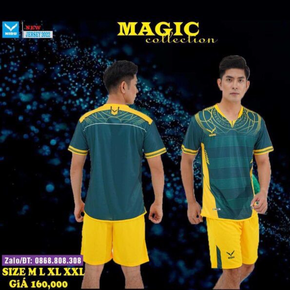 Bộ quần áo bóng đá Magic Nidu vải fex thái chính hãng màu xanh vàng