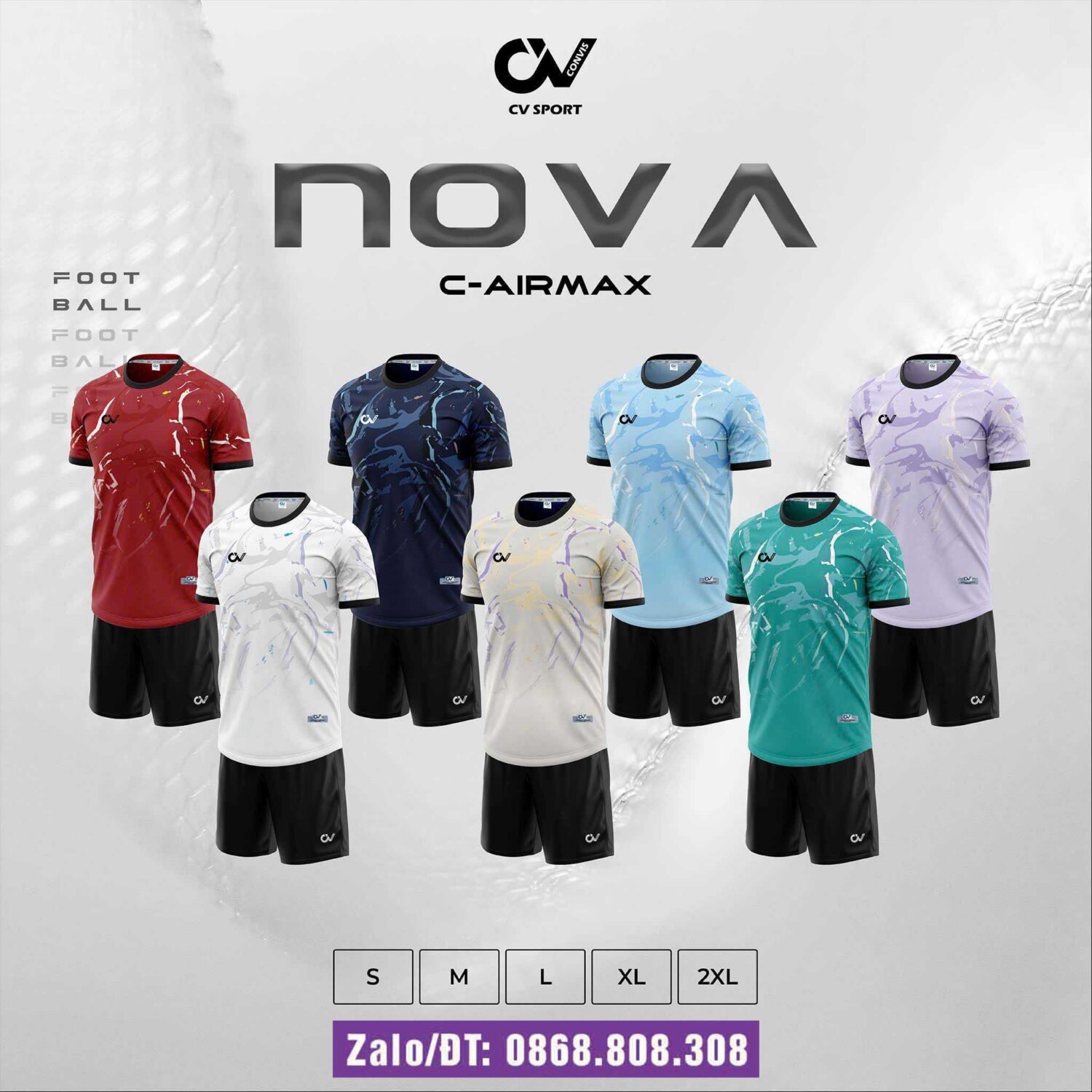 Bộ quần áo bóng đá Nova CV Sport cổ tròn vải R-Arimaxx Fabric hoạ tiết mặt nước nhiều màu