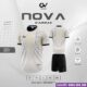 Bộ quần áo bóng đá Nova CV Sport cổ tròn vải R-Arimaxx Fabric hoạ tiết mặt nước nhiều màu vàng be quần đen