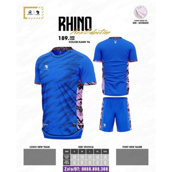Bộ quần áo bóng đá Rhino Vevoca thiết kế chính hãng hp sport nhiều màu xanh biển nhạt