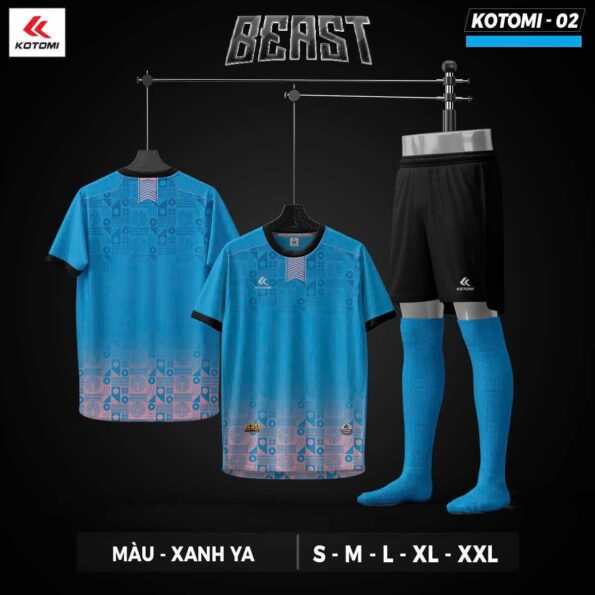Bộ quần áo bóng đá Beast Kotomi chính hãng cổ tròn nhiều màu xanh blue quần đen