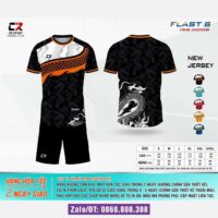 Bộ quần áo bóng đá CR FLAST 6 in hình rồng chính hãng Cr Sport cổ tròn màu đen