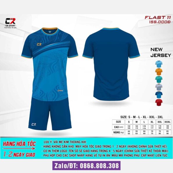 Bộ quần áo bóng đá CR Flast 11 chính hãng Cr Sport cổ tròn nhiều màu xanh biển đậm