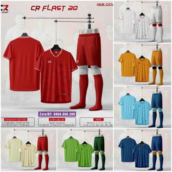 Bộ quần áo bóng đá CR Flast 20 chính hãng CR Sport nhiều màu