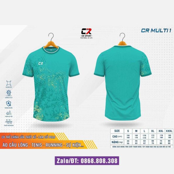 Bộ quần áo bóng đá CR MULTI 1 chính hãng CR Sport nhiều màu xanh ngọc