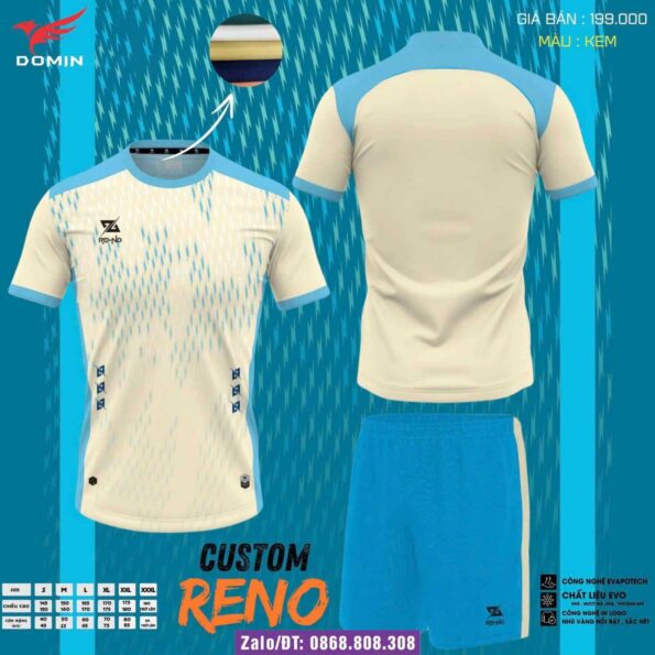 Bộ quần áo bóng đá Domin Custom Reno chính hãng nhiều màu trắng quần xanh