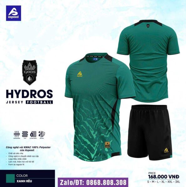 Bộ quần áo bóng đá Hydros aspeed chính hãng cổ tròn màu xanh lá quần đen