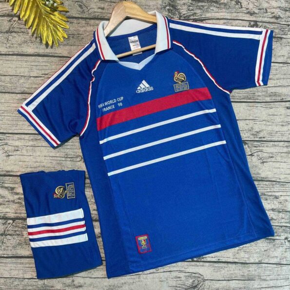 Ảnh đại diện Bộ quần áo bóng đá Pháp 1996 màu xanh polo cổ bẻ mặt trước