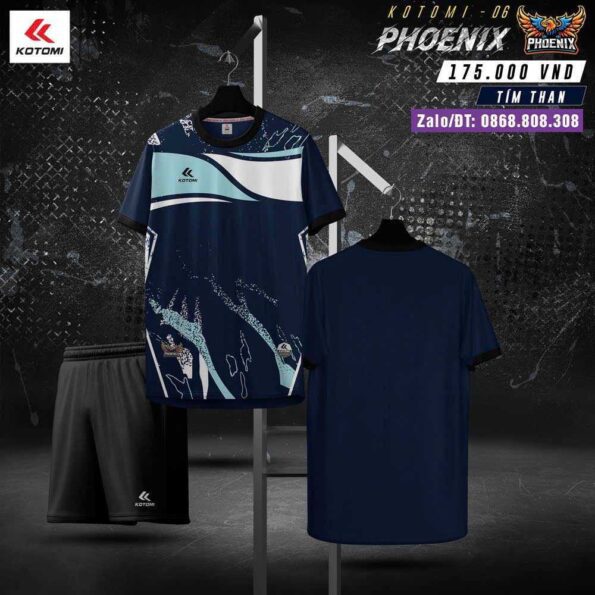 Bộ quần áo bóng đá Phoenix Kotomi chính hãng cổ tròn nhiều màu xanh tím than quần đen