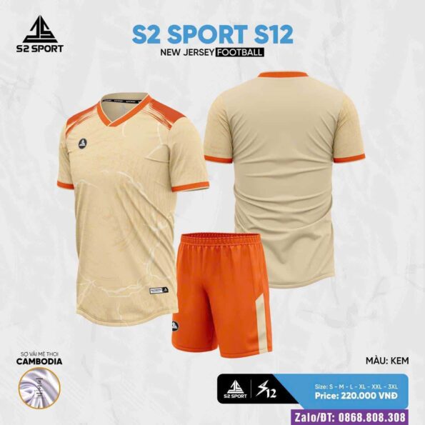 Bộ quần áo bóng đá S2 Sport S12 chính hãng nhiều màu vàng be quần cam