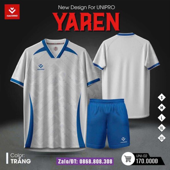 Bộ quần áo bóng đá Yaren chính hãng Hacorio vải Dri Fit nhiều màu trắng quần xanh av