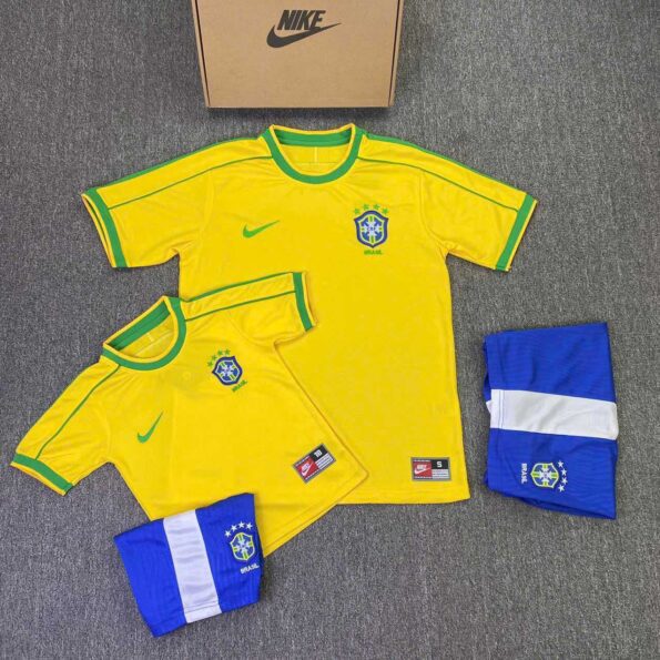 Ảnh đại diện Bộ quần áo bóng đá Brasil 1998 home sân nhà vàng xanh logo thêu trẻ em và người lớn