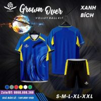 Bộ quần áo bóng chuyền Overate Grown Over chính hãng nidu thiết kế sát nách nhiều màu xanh bích