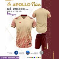 Bộ quần áo bóng đá Apollo Nice cổ trái tim chính hãng vải mè caro màu vàng be