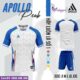 Bộ quần áo bóng đá Apollo Peak cổ tròn chính hãng cổ trái tim màu trắng viền tay màu xanh biển
