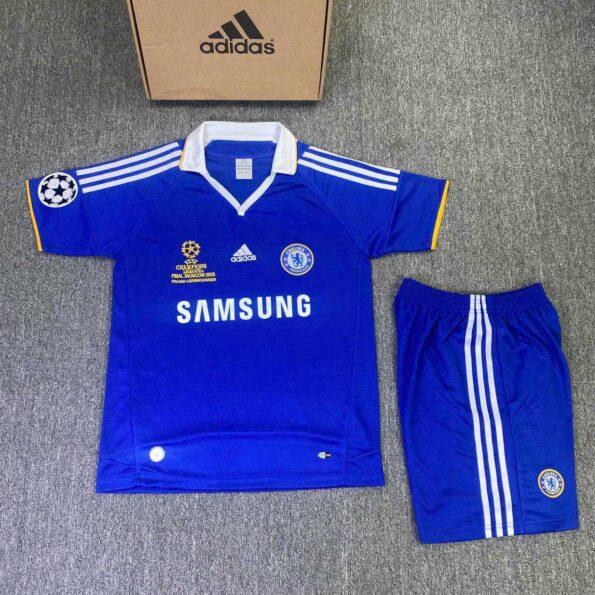 Bộ quần áo bóng đá Chelsea 2008 Samsung màu xanh sân nhà có cổ polo