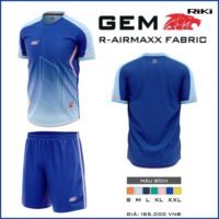 Bộ quần áo bóng đá GEM Riki vải thun cổ tim SRD Fabric nhiều màu xanh bích