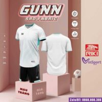 Bộ quần áo bóng đá Gunn Riki vải thun cổ tim vải SRD Fabric nhiều màu xanh biển