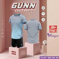 Bộ quần áo bóng đá Gunn Riki vải thun cổ tim vải SRD Fabric nhiều màu xanh biển