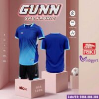 Bộ quần áo bóng đá Gunn Riki vải thun cổ tim vải SRD Fabric nhiều màu xanh biển