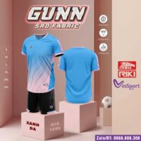 Bộ quần áo bóng đá Gunn Riki vải thun cổ tim vải SRD Fabric nhiều màu xanh biển