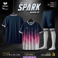 Bộ quần áo bóng đá Wosan Spark cổ tam giác chính hãng nhiều màu trắng tím