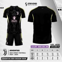 Bộ quần áo đá Juventus 2024 25 màu đen viền vàng cổ đen
