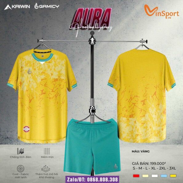 Bộ quần áo đá bóng Aura Gamicy chính hãng nhiều màu vàng xanh ngọc quần xanh lá viền tay cổ xanh