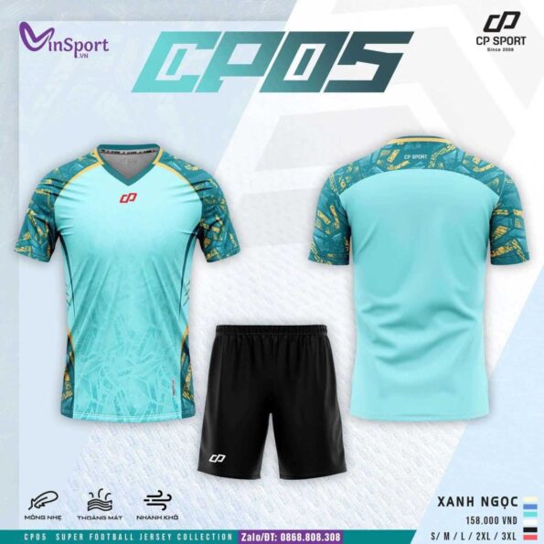 áo bóng đá CP05 CP Sport vải sợi mè chính hãng nhiều màu xanh ngọc