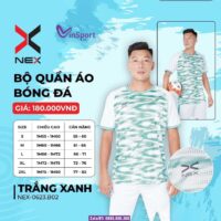 Bộ quần áo bóng đá Nex Sport 0623.B02 cổ tròn thiết kế chính hãng nhiều màu trắng xanh