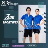 Bộ quần áo cầu lông Zinex Z200 Sportwar nam nữ có cổ bẻ polo màu xanh bich