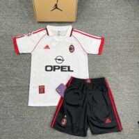 Bộ quần áo bóng đá AC Milan Opel 1998 1999 trắng quần đen retro mặt trước