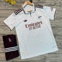 Bộ quần áo bóng đá Arsenal 2025 26 nhiều màu trắng logo thêu có cổ polo mặt trước
